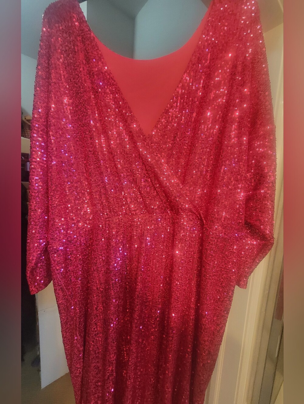 Eloquii Hot Pink Sequin Long-Sleeve Wrap Dress
